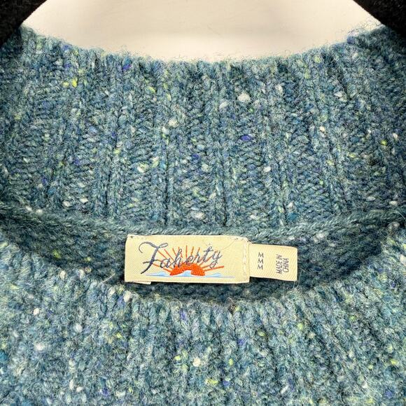 Faherty Boone Merino Wool Alpaca Sweater Womens Sz Medium Puff Shoulder Green